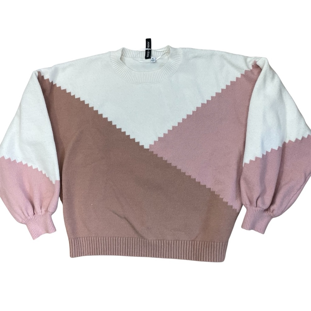 Grace & Karma Mauve Sweater Minimalist Abstract XL Balloon Crew Mod Soft Woman